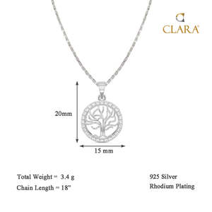NOVAMART Fine 925 Sterling Silver <b>Tree</b> Life Pendant <b>Necklace</b> Bezel Setting Rhodium Featuring Zircon Diamond Pearl Trendy Plant P - Product Image 4