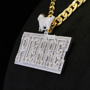 Colgante de Hip Hop de oro blanco de 10kt, diamantes cultivados en laboratorio, busto completo, Baguette brillante, corte en diseño de letra personalizado - Product Image 4