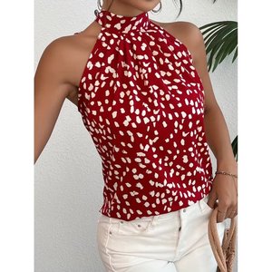 Blusa sin mangas con cuello alto y estampado para mujer de Jane, con detalle de lazo en la espalda, corte regular, tela fina de máxima calidad - Product Image 4