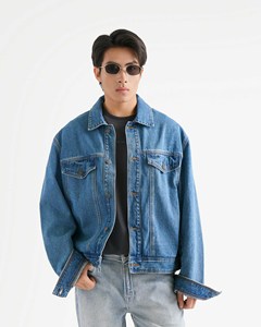 Veste en jean pour homme, écologique, pour l'hiver, en tissu, fermeture à un bouton, col rabattu, coupe ample, respirante, anti-UV, unie - Product Image 1
