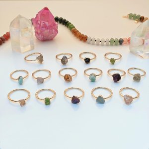 Anillo de piedras preciosas en bruto de cuarzo rosa amatista natural, Plata de Ley 925, piedra natal chapada en oro de 14 quilates, regalo de Rubí - Product Image 2