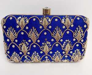 Blue Zardozi Handwork Clutch Embroidered Clutch for Wedding - Product Image 3