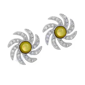 Silver Floral Design Cats Eye Stud Earrings for Women <b>Gold</b> Plated Pearl Jewelry for Parties Religious Style - Product Image 1