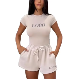 Top qualité manches courtes personnalisé votre propre logo haut et court pour les femmes confortable et respirant col rond coupe ajustée décontracté - Product Image 1