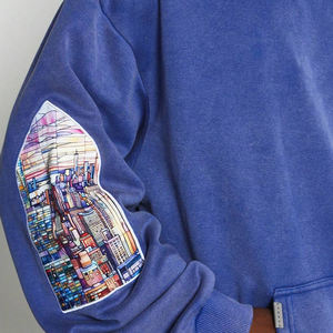 Pull à capuche en coton à manches longues avec poche kangourou, coupe régulière, écologique, de qualité supérieure, couleur bleue, délavé à l'acide, streetwear d'automne - Product Image 4