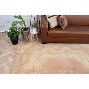 Vintage Rug, Large 6.3x6.9 ft Turkish Rug, <b>Brown</b> Striped <b>Wool</b> Rug - Product Image 2