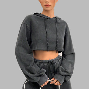 Haut court vintage pour femmes personnalisé sweat à capuche décontracté pour femmes pulls à capuche courts oversize à épaules tombantes pour femmes - Product Image 6