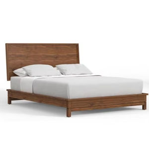 Juego de dormitorio duradero minimalista moderno, marco de cama de madera de teca de Color Natural, cabecero iluminado, muebles para el hogar para hoteles, villas, modelo - Product Image 1