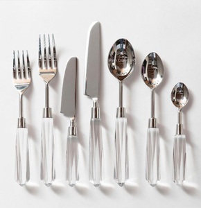 Ensemble de couverts en métal fini or avec poignée en résine bleu clair pour la maison et le restaurant ensembles de couverts pour manger - Product Image 2