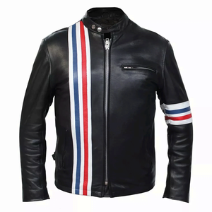 Men's Biker Style Black Genuine Leather Racing Motorbike Jacket With Multi-color Lines CE Armoured Motorcycle Jacket For Men - Product Image 1