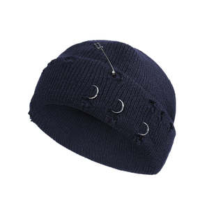 Bonnet en tricot délavé de marque en gros, style hip-hop, motif tête de mort, couleur unie, avec logo brodé personnalisé pour les activités de plage et professionnelles - Product Image 1