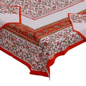Mantel Rectangular de Algodón 240 Hilos con Estampado Artesanal a Bloque Rojo Puro y 6 Servilletas, Mantelería de Marca para Hogar u Hoteles - Product Image 2