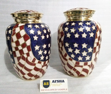 Urne funéraire en métal émaillé avec drapeau américain, en laiton/aluminium, pour cendres humaines d'adultes - Product Image 4