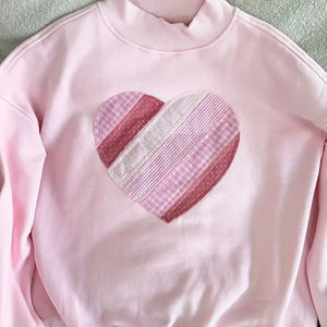 Custom Fall/Winter Women Knitted Front <b>Long</b> Drop-shoulder Sleeves Loose Light Pink Heart Mock Neck <b>Sweatshirts</b> - Product Image 2
