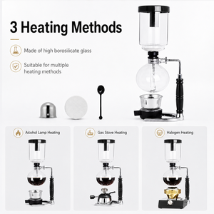 Cafetière à siphon en <span class=keywords><strong>verre</strong></span> borosilicate 3/5 tasses - Cafetière manuelle à vide avec poignée noire et filtres en tissu pour usage domestique - Product Image 5