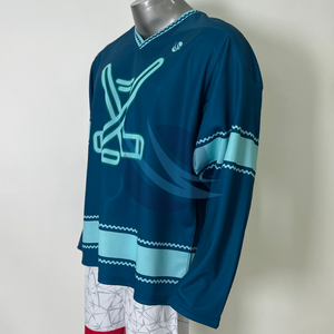 ชุดฮอกกี้น้ำแข็งแบบกำหนดเองได้ ขายส่ง เสื้อฮอกกี้น้ำแข็งแบบซับลิเมชั่น แห้งเร็ว แขนยาว คอวี ชุดกีฬา - Product Image 2