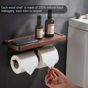 Soporte de papel higiénico de madera Varillas de aluminio antioxidantes Montado en la pared para rollos de tamaño normal Soporte de papel higiénico para baño Baño - Product Image 2