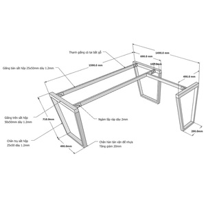 Pieds de table en forme de L 150x160 Trapez Concept Système d'assemblage - HCTC009 - Product Image 5