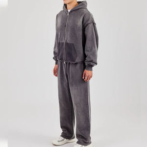 Conjuntos de Chándal Desgastados de 400 Gsm, Conjuntos de Chándal Vintage Personalizados, Conjuntos de Sudadera con Efecto Deslavado Ácido, Pantalones y Sudadera con Capucha para Hombre - Product Image 2