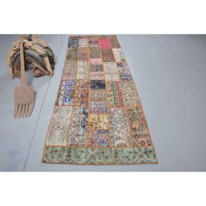 Classic 3.3 X 9.6ft Large Vintage Beige Wool Turkish Rug Handmade Abstract Patchwork Rectangle Latex Backing for Hallway Use - Product Image 1