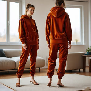 ชุดวอร์มผ้ากำมะหยี่สำหรับผู้หญิงเสื้อวอร์มแขนยาวผ้าโพลีเอสเตอร์ระบายอากาศ - Product Image 3