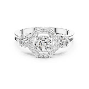 <b>Vintage</b>-Inspired 14K Solid <b>Gold</b> Lab Diamond Engagement <b>Ring</b> Octagon Cut Diamond Cluster for Wedding Occasions - Product Image 2