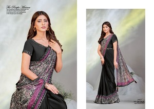 Prêt à Porter Collection Saree en Crêpe Satin de Soie avec Séquence et Miroir Moti Travail Nouveaux Vêtements Indiens et Pakistanais - Product Image 2