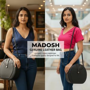 Bolso semicircular de cuero genuino para mujer, bandolera redonda, bolso de hombro de cuero genuino, elegante bolso Hobo Sling - Product Image 5