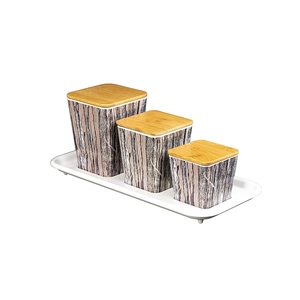 Contenedor de boca ancha con estampado de cerámica, tarro hermético de almacenamiento de alimentos con tapa de madera de tipo dividido para uso doméstico - Product Image 1