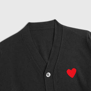 Townkana 100% Wool Elegant Commuter Style V-neck <b>Button</b> <b>Cardigan</b> Jacket Small Heart Unisex Couple Autumn Winter Sweater - Product Image 2