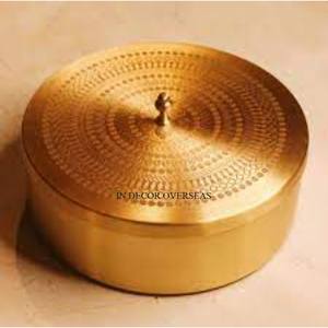 Casserole de chauffe-plats en bois de qualité supérieure de forme ronde avec couvercle supérieur en métal poli brillant et argenté d'Inde - Product Image 6