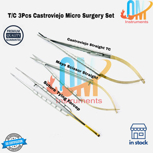 Juego de 3 Instrumentos de Microcirugía Dental TC de Acero Inoxidable, Portaagujas Castroviejo, Tijeras, Pinzas, Manual, Aprobado por CE, OMI - Product Image 2