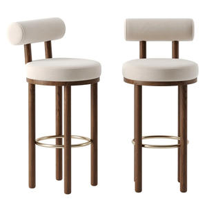 Tabouret de bar moderne en teck recyclé brun, durable, avec tissu imperméable, pour la maison, le bar, l'hôtel, la villa, meubles - Product Image 5