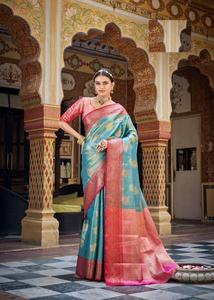 Saree en soie Royal et Rich Paithani Beaux vêtements indiens et pakistanais imprimés numériquement - Product Image 3