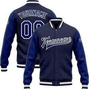 Veste universitaire personnalisée pour homme, bleu marine, coton et polyester, style preppy, logo brodé, col rabattu, coupe classique - Product Image 1