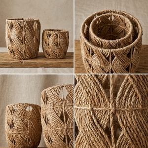 Ensemble de paniers de rangement en écorce de bananier tressés à la main, motif spirale torsadée, pot cylindrique ajouré, décoration artistique pure pour la maison - Product Image 2