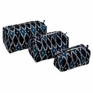 3-Piece Pure Cotton <b>for</b> Bags Zipper Hand-Block Abstract Blue Design Water Resistant Eco-Friendly Durable Cosmetic Travel - Product Image 1