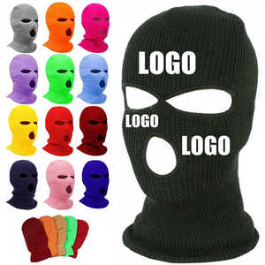 Masque de ski vieilli avec logo personnalisé cagoule d'hiver en tricot avec 3 trous couvre-visage de snowboard en peluche acrylique pour le sport - Product Image 1