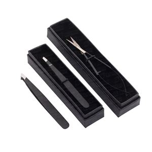 Pinzas de cejas de acero inoxidable antiestáticas personalizadas, pinzas de cejas con punta inclinada negra, caja de etiqueta privada de belleza - Product Image 1