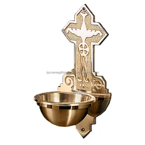 Handmade Brass Holly Water Font With Shiny Polish Finishing Embossed Design High Quality With Wholesale Price Bulk Orders