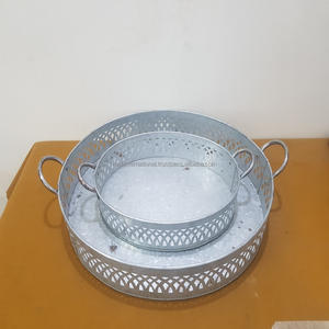 Plateau de service galvanisé avec poignée en corde Plat de service fait main nouvellement à la mode Plateau de service ovale galvanisé de belle qualité - Product Image 6