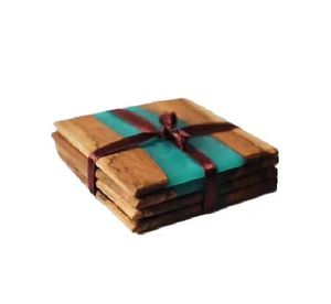 Handcrafted Wood and Resin <b>Coasters</b> <b>Set</b> with Unique River Design, Ideal for Home Decor and Dining Decor - Product Image 1
