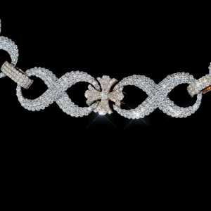 Collar de Moissanita con Diseño Infinito y Eslabones Florales, Engaste Pavé, Plata de Ley 925, Cadena de Eslabones Estilo Hip Hop, Collar para Bodas - Product Image 6