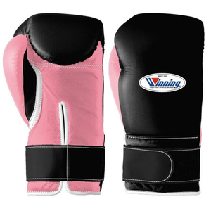 Gants de boxe professionnels en cuir noir et rose, avec fermeture velcro au poignet, pour l'entraînement et le sparring, pour hommes et femmes - Product Image 1