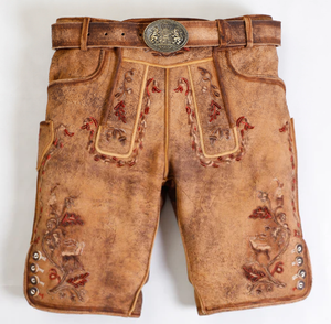 Elegante Lederhosen bávaro para hombres Pantalones cortos de cuero de gamuza de cabra genuina para hombres - Product Image 1