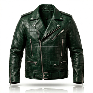 Chaqueta de Cuero con Grabado de Cocodrilo de Lujo para Hombre, con Logotipo Personalizado OEM, Venta al Por Mayor, Fábrica de Sialkot, Chaqueta de Cuero Genuino para Motociclistas - Product Image 2