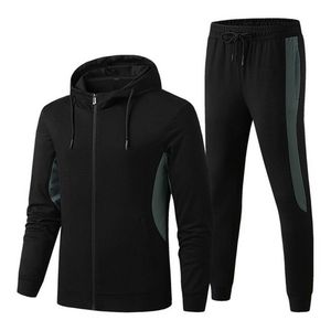 Chándal deportivo de dos piezas con logotipo personalizado para hombre, Sudadera con capucha ligera transpirable de secado rápido para correr en otoño - Product Image 1