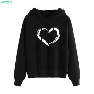 Sweat-shirt à capuche décontracté épais personnalisé en tricot, couleur unie, manches longues, pour femmes, tissu respirant et confortable, 100% coton - Product Image 3