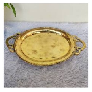 ถาดเสิร์ฟโลหะทองเหลืองพร้อมที่จับอุปกรณ์บนโต๊ะอาหารทรงกลมขนาดพิเศษสำหรับตกแต่งโรงแรมและร้านอาหาร - Product Image 4