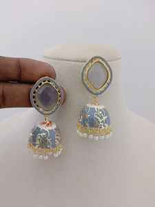 Impresionante conjunto de pendientes Jhumka de esmalte de medianoche Mughal Art Fusion personalizable latón hecho a granel pendientes de gota de moda - Product Image 4